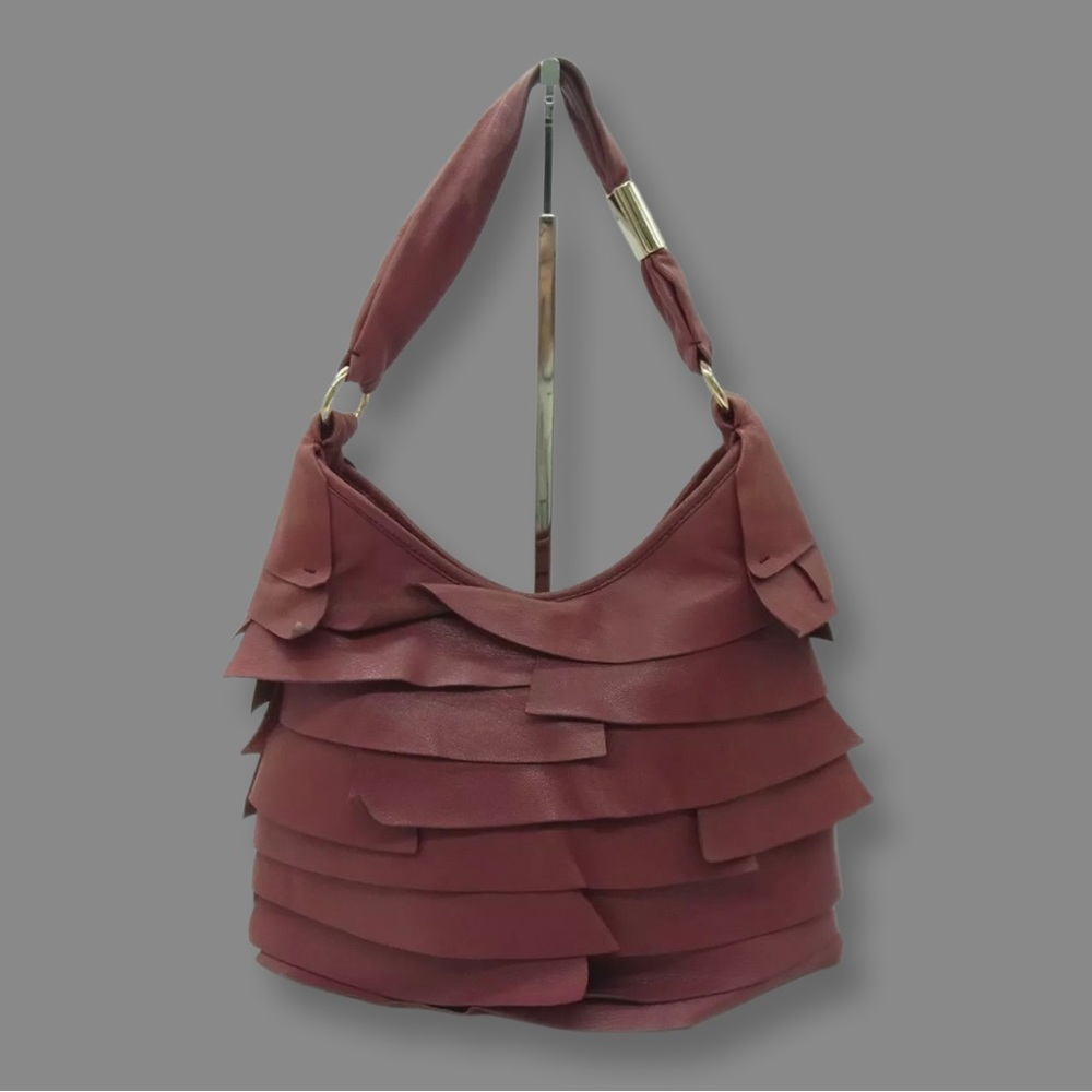 🛑HOLD🛑 AUTH Yves Saint Bordeaux Saint Tropez Leather Frill Shoulder Bag